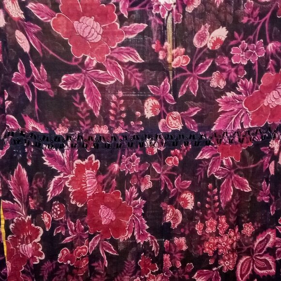 Express Women's Black Burgundy Floral Sheer Beaded Long Bell Sleeve Sz LargeTop - Picture 8 of 16